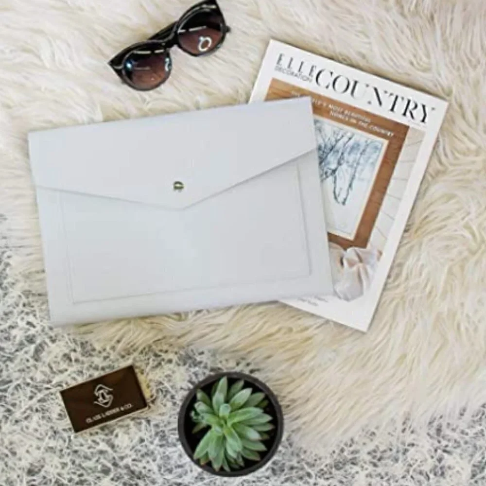 GLASS LADDER & CO Megan Portfolio Clutch Tech Organizer Light Gray Vegan Leather